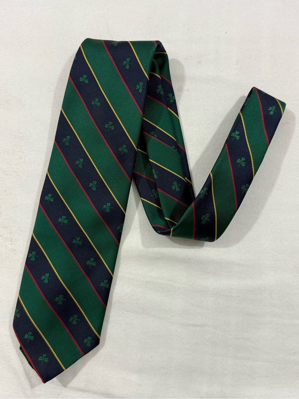 Robert Talbott Voyles St Armands Silk Shamrock Stripe Tie England Navy Green